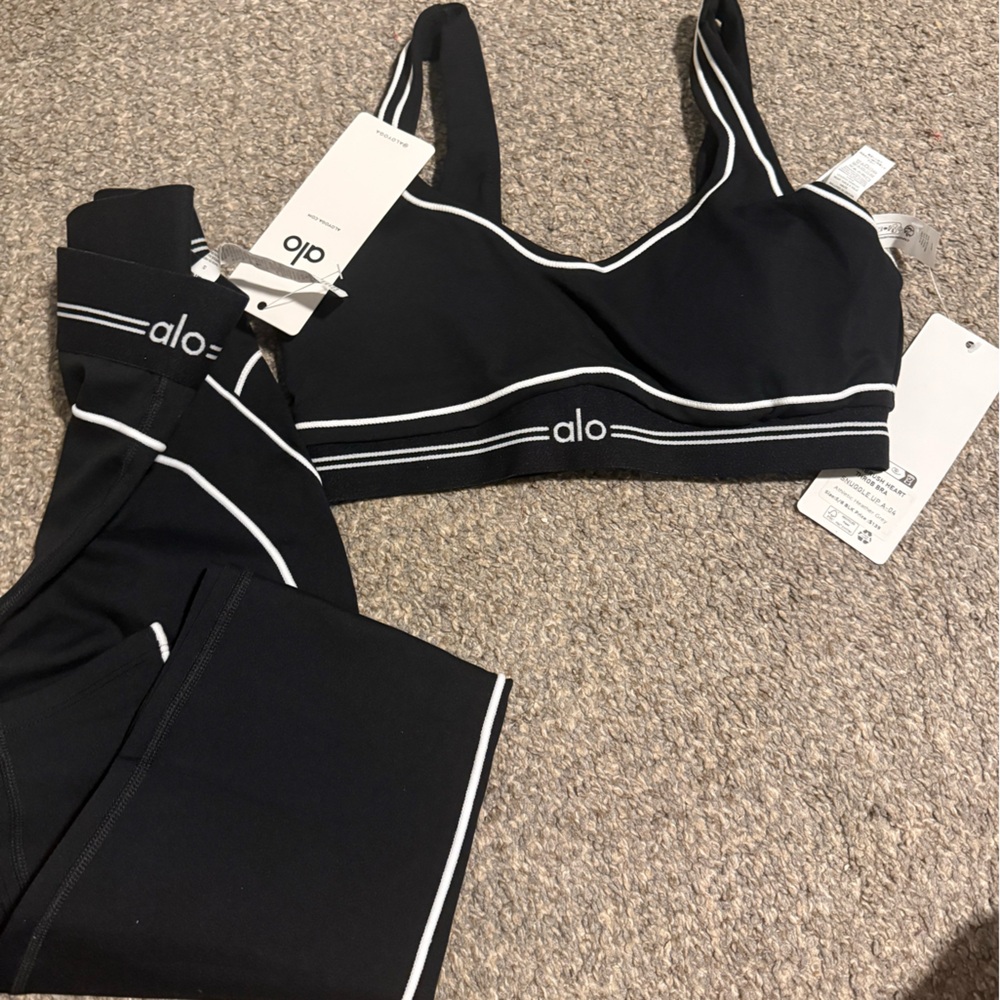 ALO Yoga Black and White Trim Activewear Set